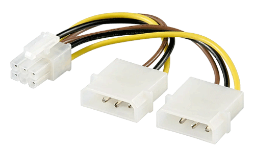 foto van 2x molex > 6 pins adapter
